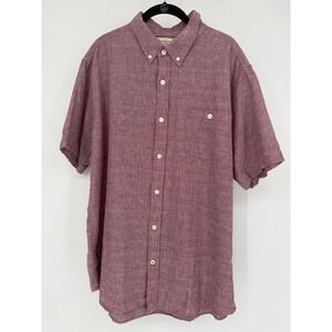 Weatherproof Vintage Mens XL Washable Linen Short Sleeve Button Down Shirt Red